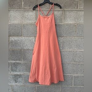 PACT Fit & Flare Midi Tank Dress Organic Cotton Racerback Coral Shelf Bra Large
